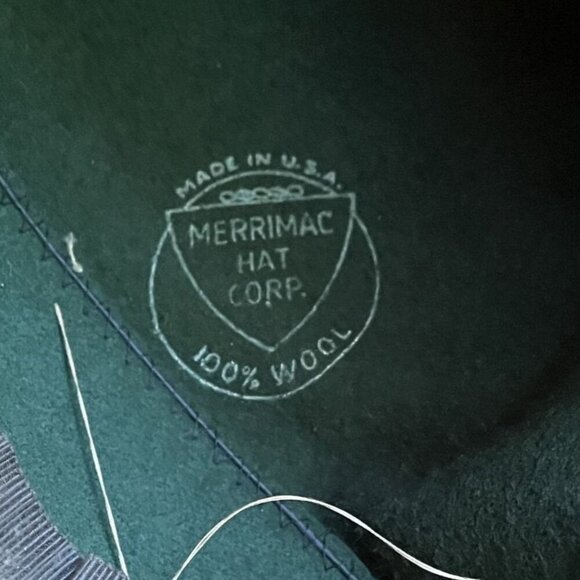 Vintage 1950s Emerald Green Boiled Wool + Velvet Trim Hat With Crystal Shamrocks main image 7